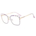 Gafas de mujer de metal cat-eye modernas, variante de montura óptica morada y dorada. - C3 Montura Violeta / +1.00 Dioptría