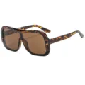 Trendy oversized shield sunglasses square frame tortoise shell brown lens fashion eyewear - C4 Leopard Frame Tea Lenses