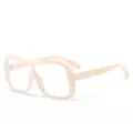 Oversized beige fashion optical glasses frame, trendy unique thick rim clear lens eyewear. - C12 Beige Frame Clear Lens