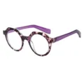 Lunettes de lecture rondes et stylées avec monture violette à motif et verres clairs. - +100 / C2 Monture Florale Violette