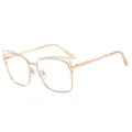 Femme mode œil de chat monture de lunettes métal tendance optique lunettes d'or - C6 Monture Blanche