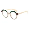 Lunettes de lecture rondes et colorées chics pour hommes et femmes, cadre géométrique 5679 - C14 Cadre Beige-Vert Verre Transparent