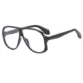 Retro Oversized Flat Top Clear Lens Glasses Black Frame Trendy Streetwear Eyewear - C1 Black Frame Clear Lens