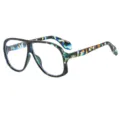 Große Retro Klarsichtbrille mit einzigartigem blauem Muster für modischen Streetstyle. - C6 Blaues Blumen Rahmen Klares Glas