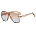 Oversized vintage aviator sunglasses with gradient lenses, stylish clear brown frame for women. - C6 Champagne Frame Gradient Tea Blue Lenses