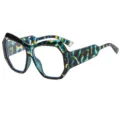 Gafas de ojo de gato geométricas irregulares, patrón carey azul negro amarillo, montura. - C12 Marco Floral Verde Lente Transparente