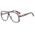 Retro oversized flat top glasses vintage clear lens fashion women men trendy eyewear - C14 Purple Floral Frame Transparent Lenses