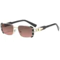 Metal square sunglasses with gradient brown lenses and stylish black gold frame design. - C6 Black Gold Frame Gradient Tea Pink Lens