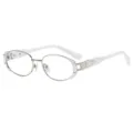 Retro metal oval eyeglasses with white temples stylish vintage optical frame for women daily wear - C8 White Frame Transparent Lens