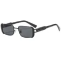 Trendy retro square metal frame sunglasses for women, stylish black hip-hop fashion shades. - Black Frame Gray Lens