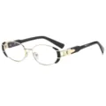 Vintage oval optical glasses black and gold metal frame fashion eyewear for women - C10 Black Gold Frame Clear Lens