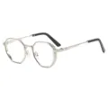 Unisex Vintage Metall achteckige optische Brille Fassung mit silbernem Design und schwarzen Enden. - C9 Silbernes Gestell mit klaren Gläsern
