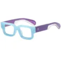 Lunettes de vue carrées épaisses, élégante monture bleue et violette avec détails métalliques. - C11 Monture Bleue Branche Violette Verres Transparents