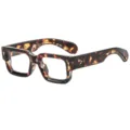 Lunettes optiques carrées épaisses tendance avec motif écaille et rivets en métal. - C14 Monture Léopard Verres Transparents