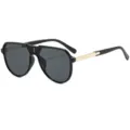 Gafas de Sol Aviador Clásicas para Hombre Lente Monobloque Patillas Metal Negro UV - Montura Negra Lente Gris