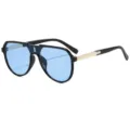 Nuevas gafas de sol aviador hombre elegantes lentes azules montura negra retro metal - Montura Negra Lentes Azules