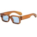 Lunettes de soleil carrées épaisses monture ambrée et verres bleus style tendance mode. - Cadre Thé Lentille Bleue