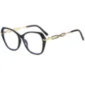 Chic large frame anti-blue light glasses for women, stylish black and gold optical fashion eyewear. - C1 Black Frame Clear Lens