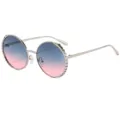 Gafas de sol redondas de metal elegantes con lentes degradadas para mujer moda callejera - C5 Montura Plateada Lente Degrade Gris Rosa