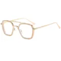Gouden vierkante blauwlichtbril met dubbele brug modieuze metalen brillenmontuur - C12 Beige Frame Heldere Lens