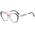 Stylish large frame optical glasses for women with colorful pattern and twisted metal temples. - C3 Pink Leopard Frame Clear Lens