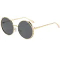 Gafas de sol redondas oversize para mujer de metal con detalles geometricos chic moda - C1 Montura Dorada Lentes Grises