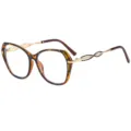 Large frame tortoiseshell fashion glasses with trendy metal twisted temples for women style. - Leopard Frame Clear Lens