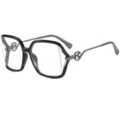 Gafas ópticas planas de ojo de gato de moda con patillas de metal, montura grande. - C8 Marco Pistola Negro Lente Transparente