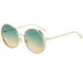 Gafas de sol redondas de metal para mujer con lentes degradadas y montura decorativa. - C2 Montura Dorada Lente Degradada Té Verde