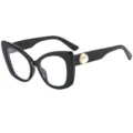 Stijlvolle zwarte cat eye bril met parel detail mode heldere lens bril voor dames. - Zwart Frame Heldere Glazen