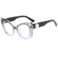 Modieuze dames cat-eye bril met kleurverloop parel decoratie zwarte optische montuur - Grijs Roze Blauw Montuur Transparante Glazen