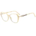 Gafas de moda de montura grande en beige con patillas metálicas retorcidas, estilo elegante mujer. - C6 Montura Beige Lente Clara