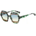 Trendy irregular gradient sunglasses with stylish color block frame for daily fashion wear. - C2 Green Floral Frame Gradient Green Tea Lens