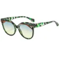 Gafas de sol cat eye de moda con montura verde estampada y lentes degradadas amarillo azul. - C2 Marco Verde Lente Té Verde Degradado