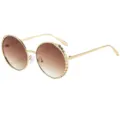 Gafas de sol redondas de metal para mujer con lentes degradadas y montura texturizada. - C4 Montura Dorada Lente Degradado Té
