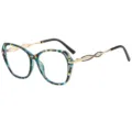 Gafas de montura grande y moda con patrón de carey colorido y patillas metálicas doradas. - C7 Marco Flor Azul Lente Clara
