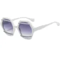 Trendy geometric white frame sunglasses featuring purple gradient lenses for daily wear. - C3 White Frame Gradient Gray Lens