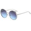 Gafas de sol redondas de metal con lentes degradadas azules y diseño de escamas. - C7 Montura Plateada Lente Degrade Gris Azul