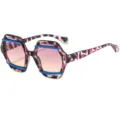 Unique geometric sunglasses with gradient pink lenses and blue accents for unisex streetwear. - C5 Purple Floral Frame Gradient Purple Yellow Lens