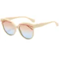 Gafas de sol de ojo de gato de moda para mujer, montura beige con lentes degradadas. - C6 Marco Beige Lente Té Azul Degradado