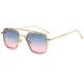Stijlvolle vierkante zonnebril met dubbele brug en verlooplenzen voor damesmode. - C7 Grijs Roze Frame Verloop Grijs Roze Lens