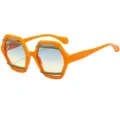 Orange geometric sunglasses with green bars and gradient lenses for trendy fashion lovers. - C7 Orange Frame Gradient Green Tea Lens