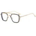Vintage polygoon dubbele brug metalen zonnebril voor heren en dames stijlvolle stijl. - C8 Zwart Montuur Transparante Lens