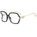 Montura de gafas de ojo de gato elegante marco negro con patillas metalicas doradas - C10 Marco Oro Negro Lente Transparente