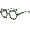 Unique geometric eyeglasses frame, green camo with orange accent, stylish unisex optical glasses - C9 Green Floral Frame Clear Lens