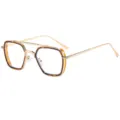 Retro dubbele brug metalen optische bril polygoon frame mode bril voor man en vrouw - C10 Transparante lenzen met luipaardprint montuur