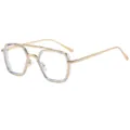 Vintage dubbele brug veelhoekige metalen bril gouden montuur mode voor heren en dames - C11 Transparant montuur met transparante glazen