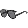 Black oversized aviator sunglasses with unique low temple design, fashion UV400 sun glasses. - Black Frame Gray Lens