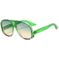 Trendy oversized aviator sunglasses for men and women, green transparent frame with gradient lenses. - C2 Green Leopard Frame Gradient Green Tea Lens