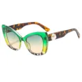 Stijlvolle oversized cat-eye zonnebril voor dames met groen verloop montuur en elegante parel. - Groen Geel Frame Gradiënt Groene Thee Glazen